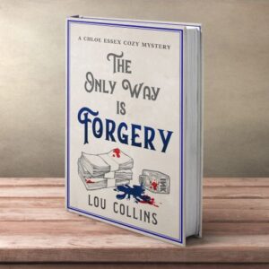 the only way is forgery by lou collins, paperback on wooden shelf